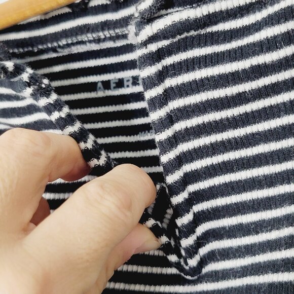 Aeropostale Striped Black White Cotton Spandex Ruffle Neck Long Sleeve Rib Y2K - Picture 5 of 11